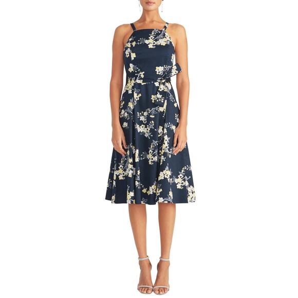 Rachel Rachel Roy Fit & Flare Dress Women's 0 Blue Floral Sleeveless Knee Length - Picture 1 of 10